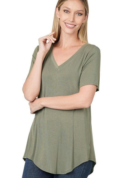 Olive V-Neck Basic Tee