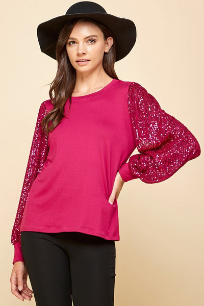 Magenta Top w/ Sequin Slv