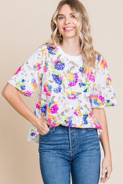 Floral Sequin Top