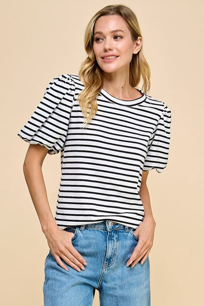 Striped Top w/ Puff Slv