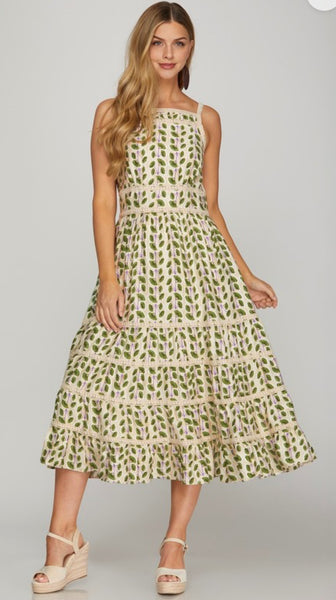 Green Woven Tiered Dress