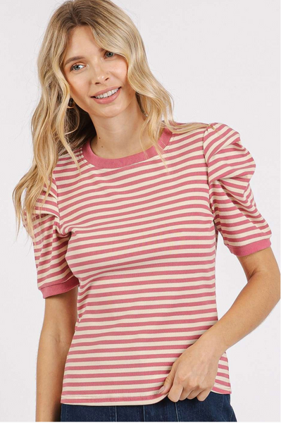 Mauve Ribbed Stripe Top