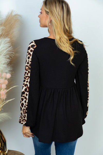 Black & Leopard Peplum Top