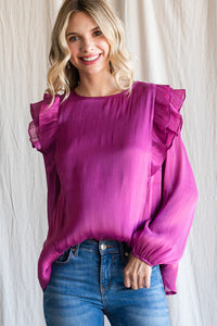 Magenta Chiffon Ruffle Top