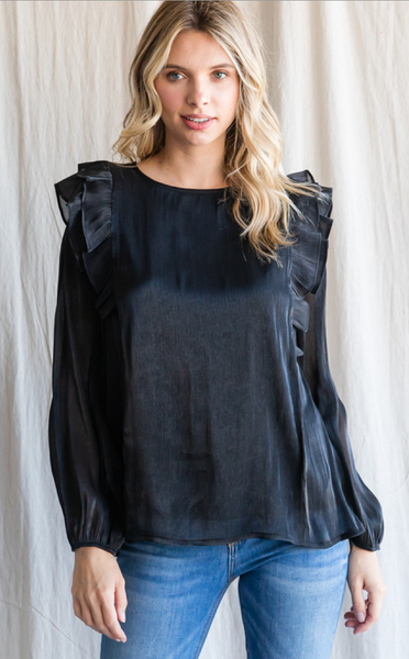 Black Chiffon Ruffle Top